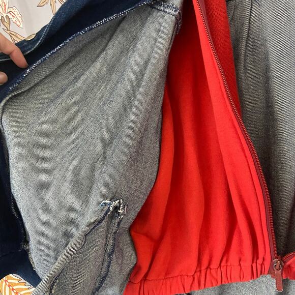 Vintage Denim Jacket lined with Hooded Sweatshirt Material Daniel Brand Size Lg - Picture 3 of 12